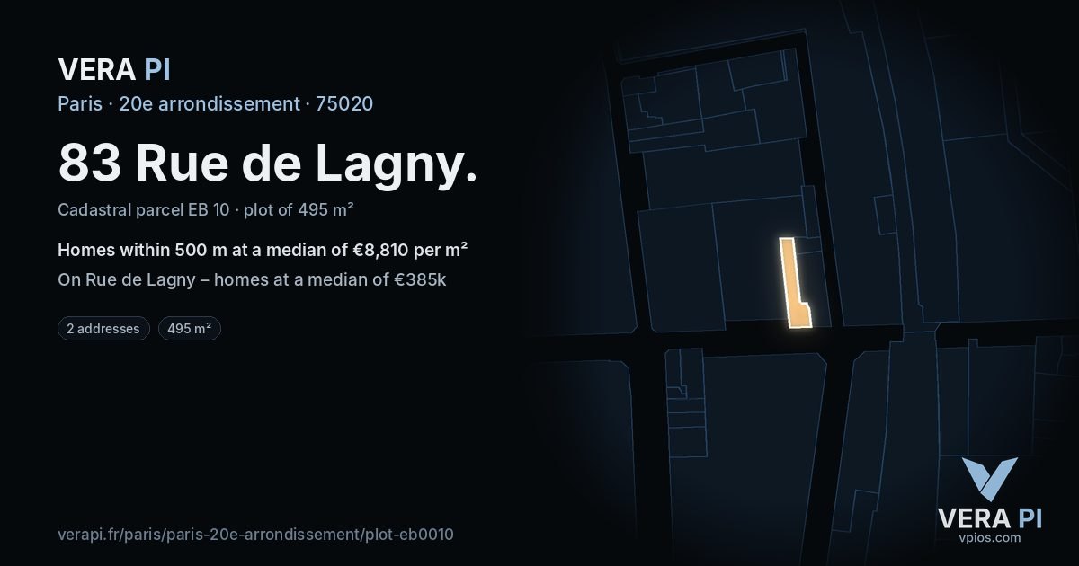 83 Rue de Lagny, 20e arrondissement at night – the plot lit, the parcels around coloured by the prices near them