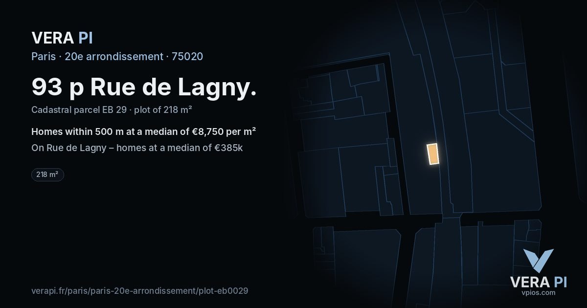 93 p Rue de Lagny, 20e arrondissement at night – the plot lit, the parcels around coloured by the prices near them