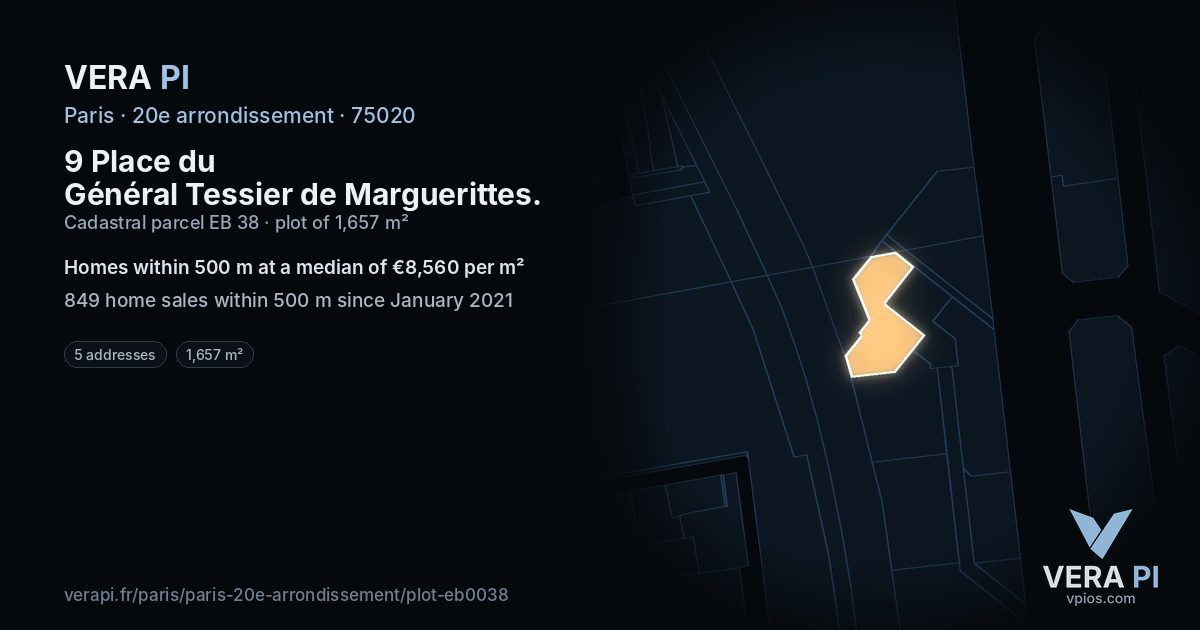 9 Place du Général Tessier de Marguerittes, 20e arrondissement at night – the plot lit, the parcels around coloured by the prices near them