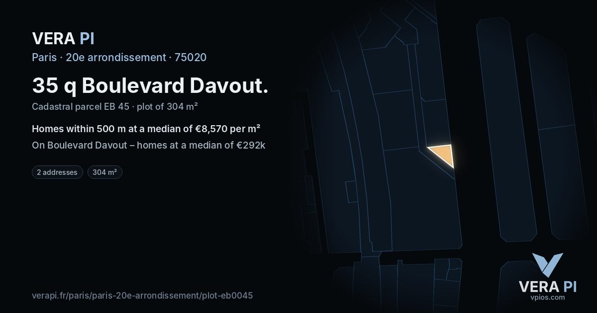 35 q Boulevard Davout, 20e arrondissement at night – the plot lit, the parcels around coloured by the prices near them
