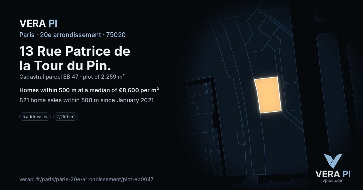 13 Rue Patrice de la Tour du Pin, 20e arrondissement at night – the plot lit, the parcels around coloured by the prices near them