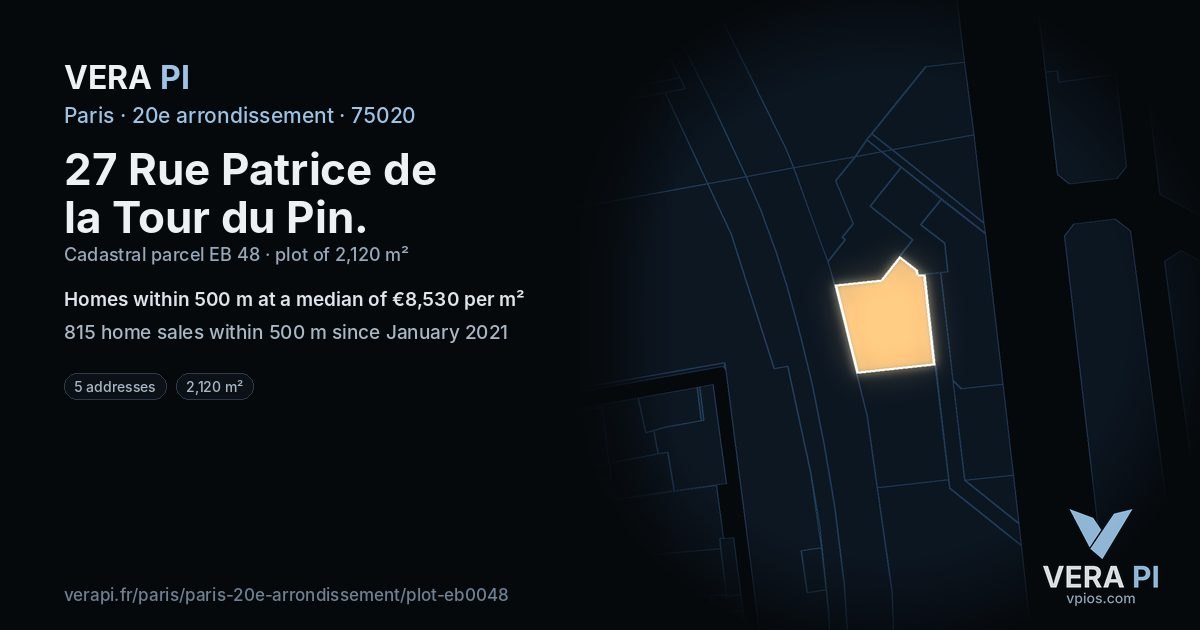 27 Rue Patrice de la Tour du Pin, 20e arrondissement at night – the plot lit, the parcels around coloured by the prices near them