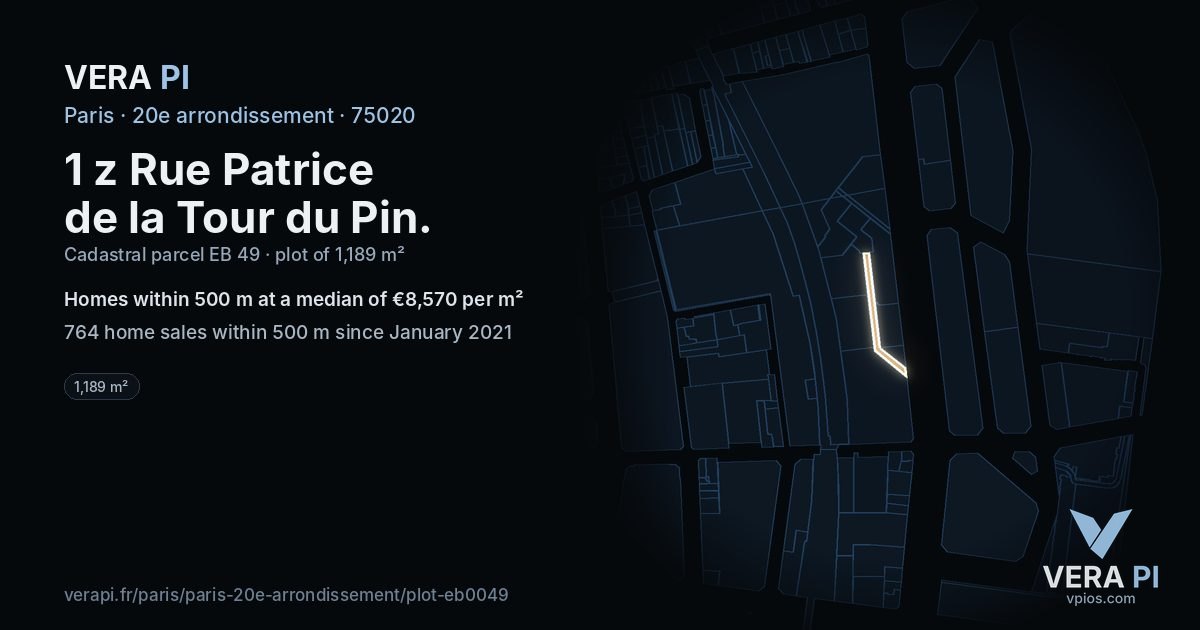 1 z Rue Patrice de la Tour du Pin, 20e arrondissement at night – the plot lit, the parcels around coloured by the prices near them