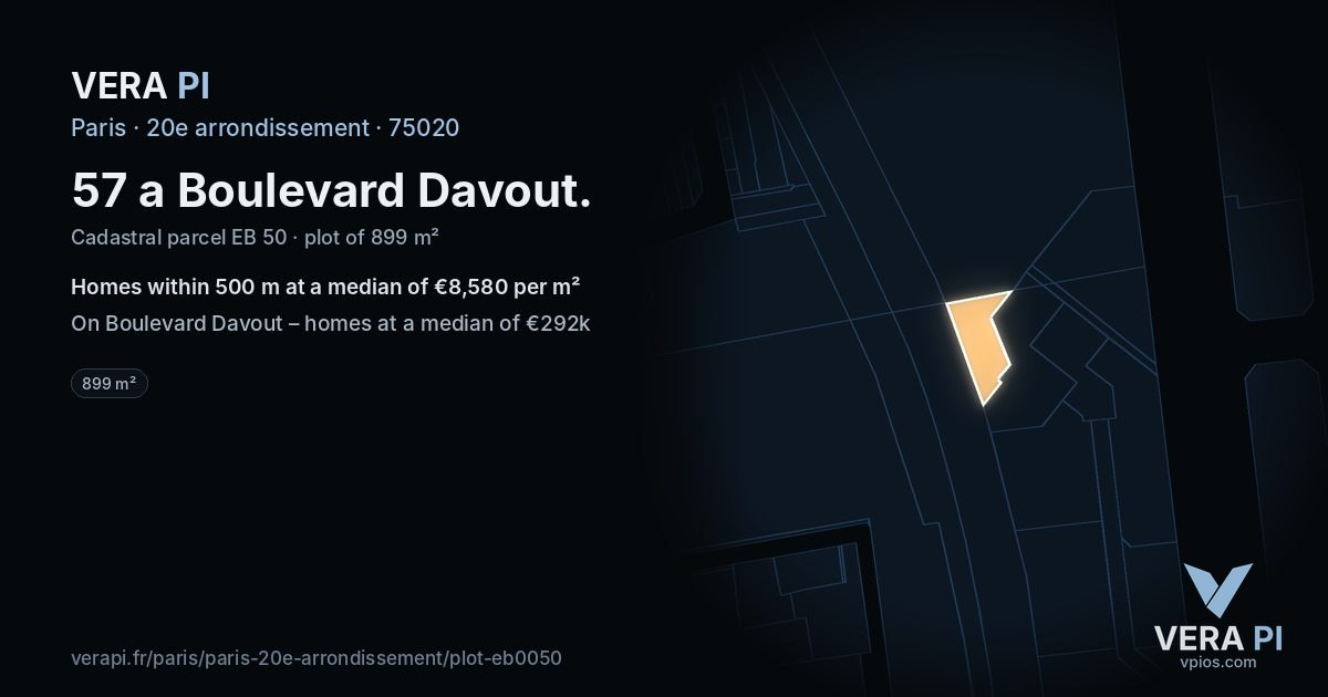 57 a Boulevard Davout, 20e arrondissement at night – the plot lit, the parcels around coloured by the prices near them