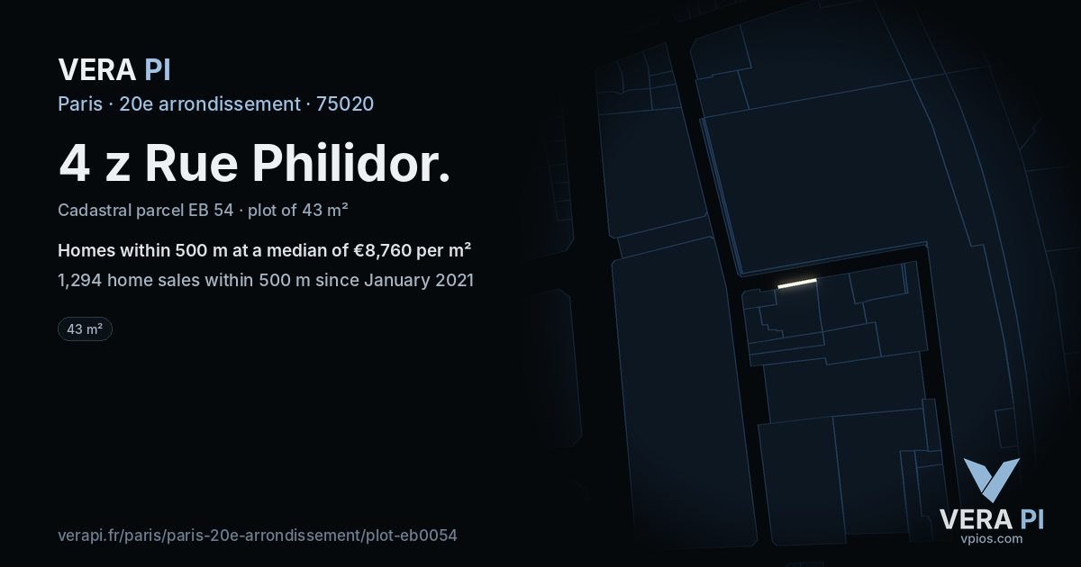 4 z Rue Philidor, 20e arrondissement at night – the plot lit, the parcels around coloured by the prices near them