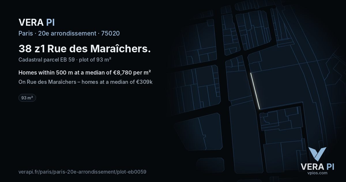 38 z1 Rue des Maraîchers, 20e arrondissement at night – the plot lit, the parcels around coloured by the prices near them