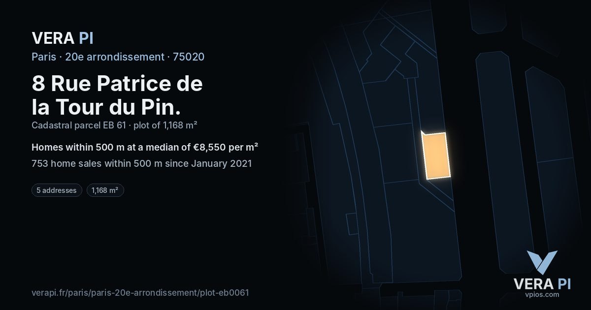 8 Rue Patrice de la Tour du Pin, 20e arrondissement at night – the plot lit, the parcels around coloured by the prices near them