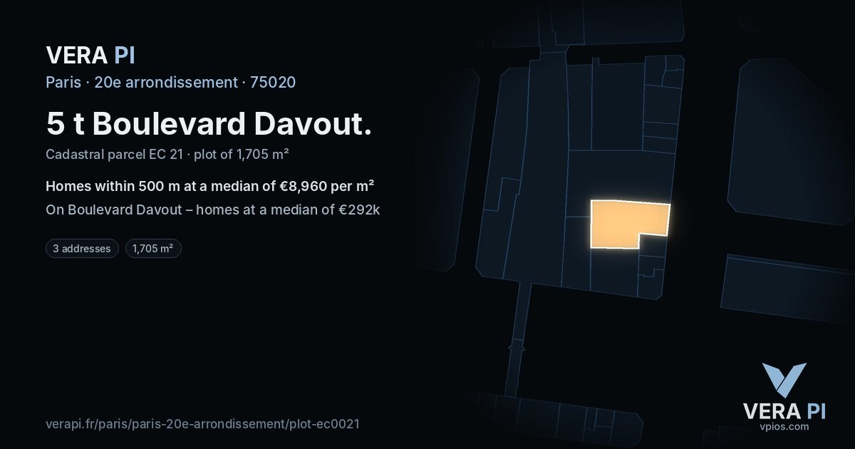 5 t Boulevard Davout, 20e arrondissement at night – the plot lit, the parcels around coloured by the prices near them