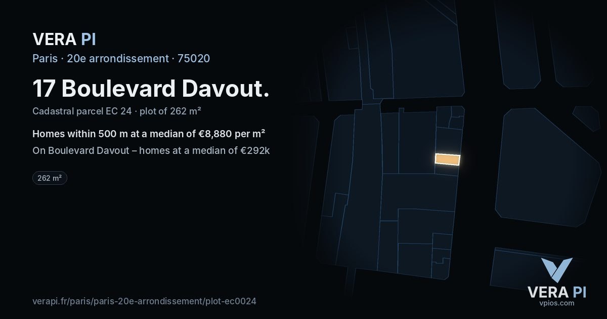 17 Boulevard Davout, 20e arrondissement at night – the plot lit, the parcels around coloured by the prices near them