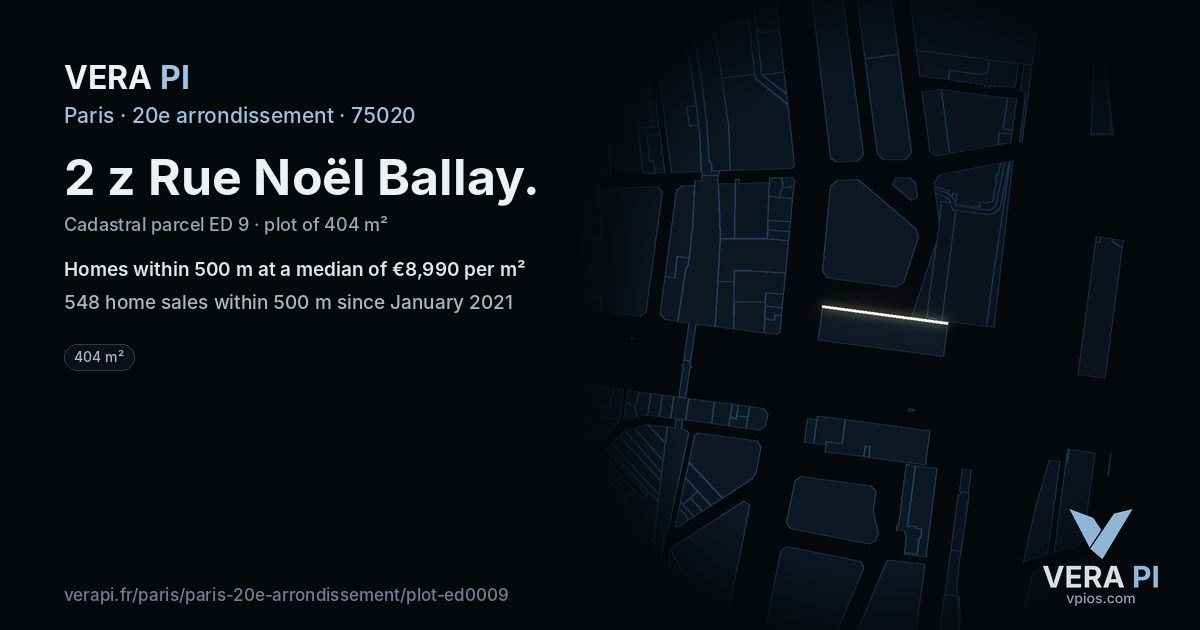 2 z Rue Noël Ballay, 20e arrondissement at night – the plot lit, the parcels around coloured by the prices near them