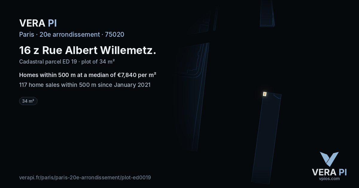 16 z Rue Albert Willemetz, 20e arrondissement at night – the plot lit, the parcels around coloured by the prices near them