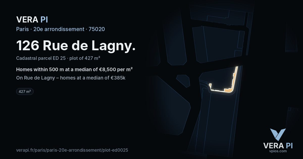 126 Rue de Lagny, 20e arrondissement at night – the plot lit, the parcels around coloured by the prices near them