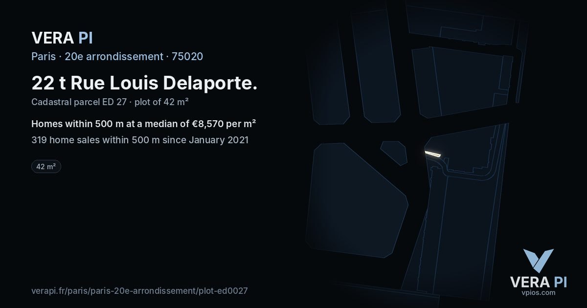 22 t Rue Louis Delaporte, 20e arrondissement at night – the plot lit, the parcels around coloured by the prices near them