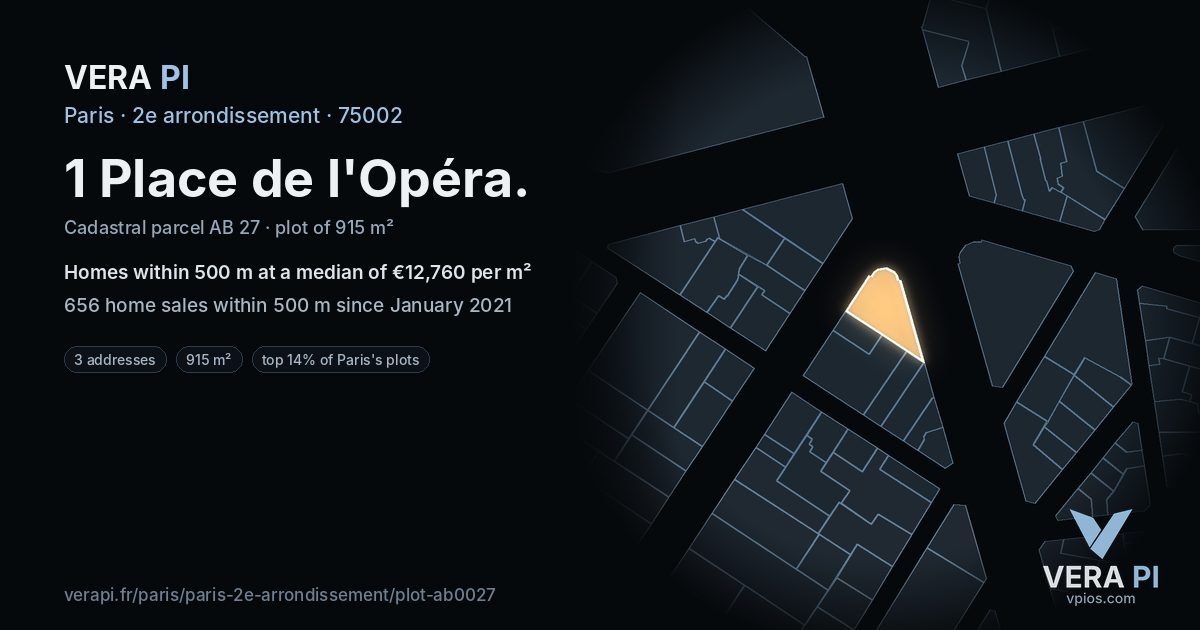1 Place de l'Opéra, 2e arrondissement at night – the plot lit, the parcels around coloured by the prices near them