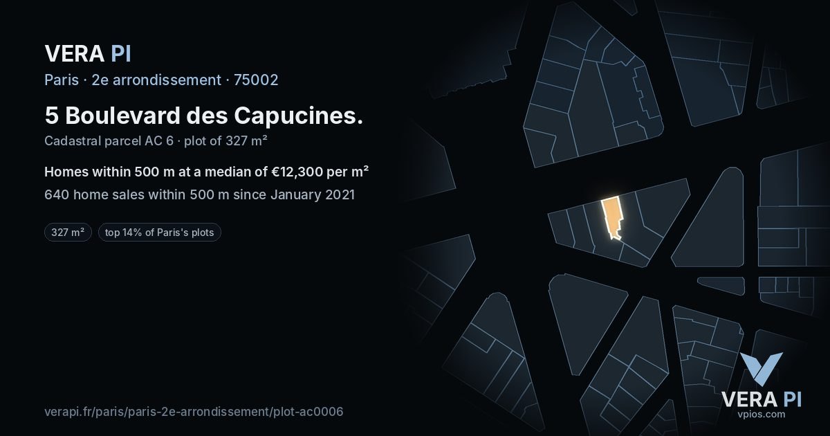5 Boulevard des Capucines, 2e arrondissement at night – the plot lit, the parcels around coloured by the prices near them