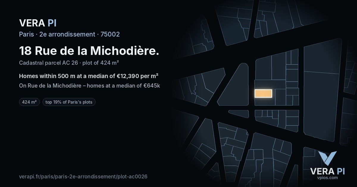 18 Rue de la Michodière, 2e arrondissement at night – the plot lit, the parcels around coloured by the prices near them