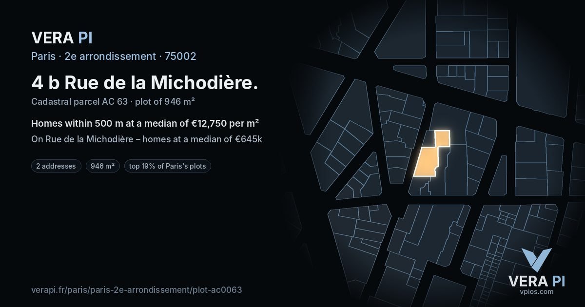 4 b Rue de la Michodière, 2e arrondissement at night – the plot lit, the parcels around coloured by the prices near them