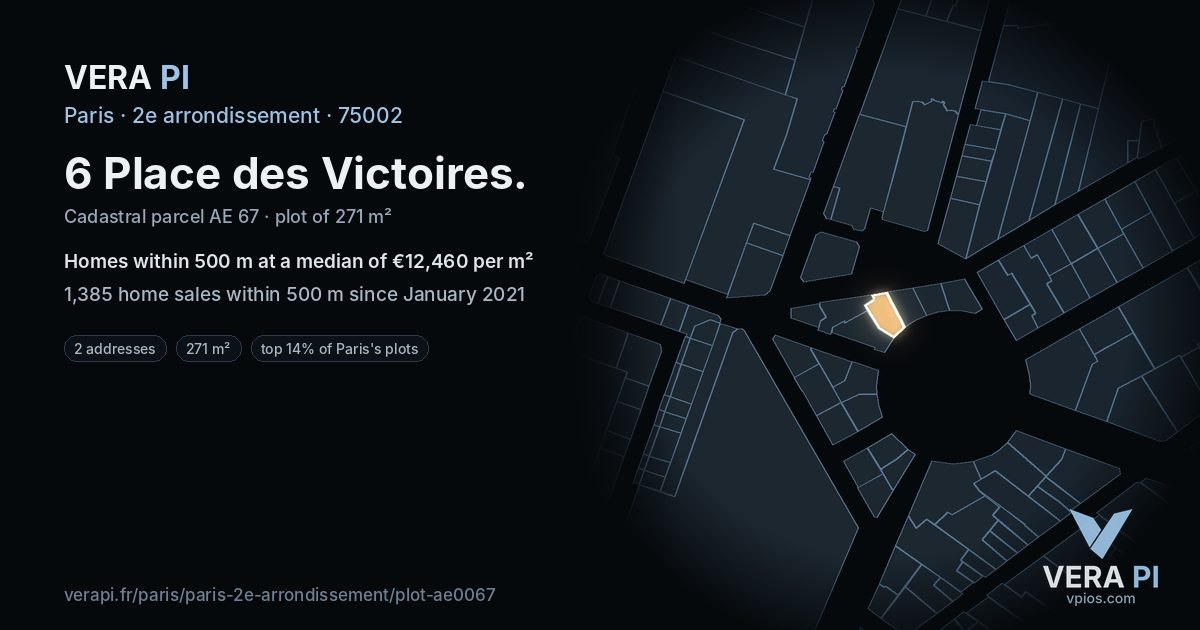 6 Place des Victoires, 2e arrondissement at night – the plot lit, the parcels around coloured by the prices near them