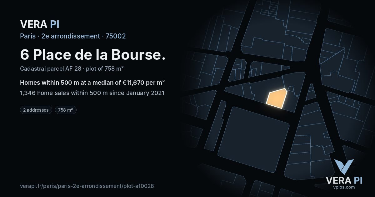 6 Place de la Bourse, 2e arrondissement at night – the plot lit, the parcels around coloured by the prices near them