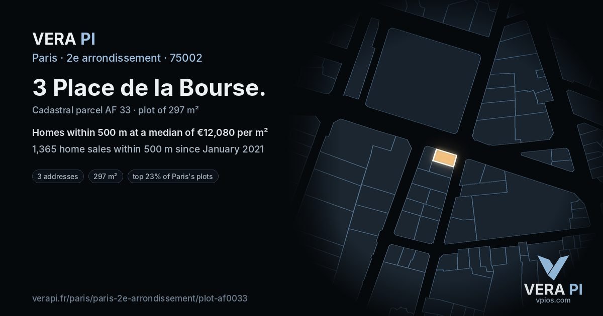 3 Place de la Bourse, 2e arrondissement at night – the plot lit, the parcels around coloured by the prices near them