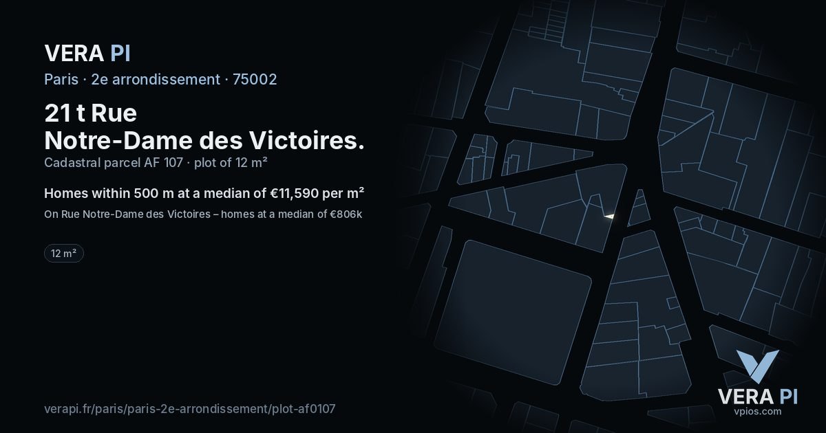 21 t Rue Notre-Dame des Victoires, 2e arrondissement at night – the plot lit, the parcels around coloured by the prices near them
