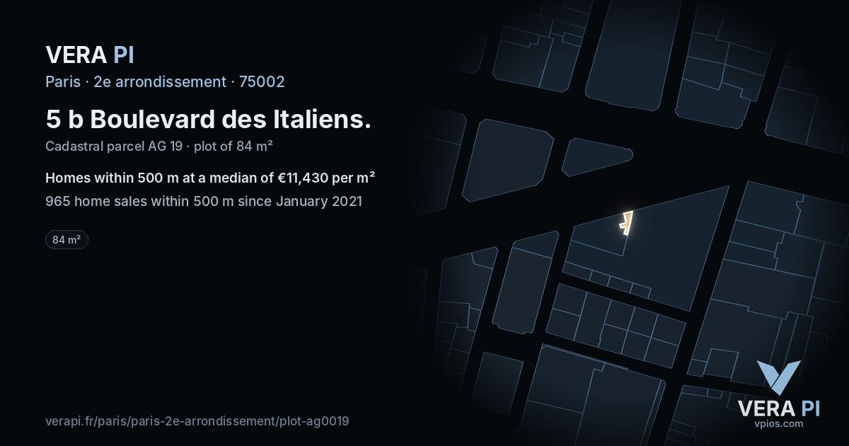 5 b Boulevard des Italiens, 2e arrondissement at night – the plot lit, the parcels around coloured by the prices near them