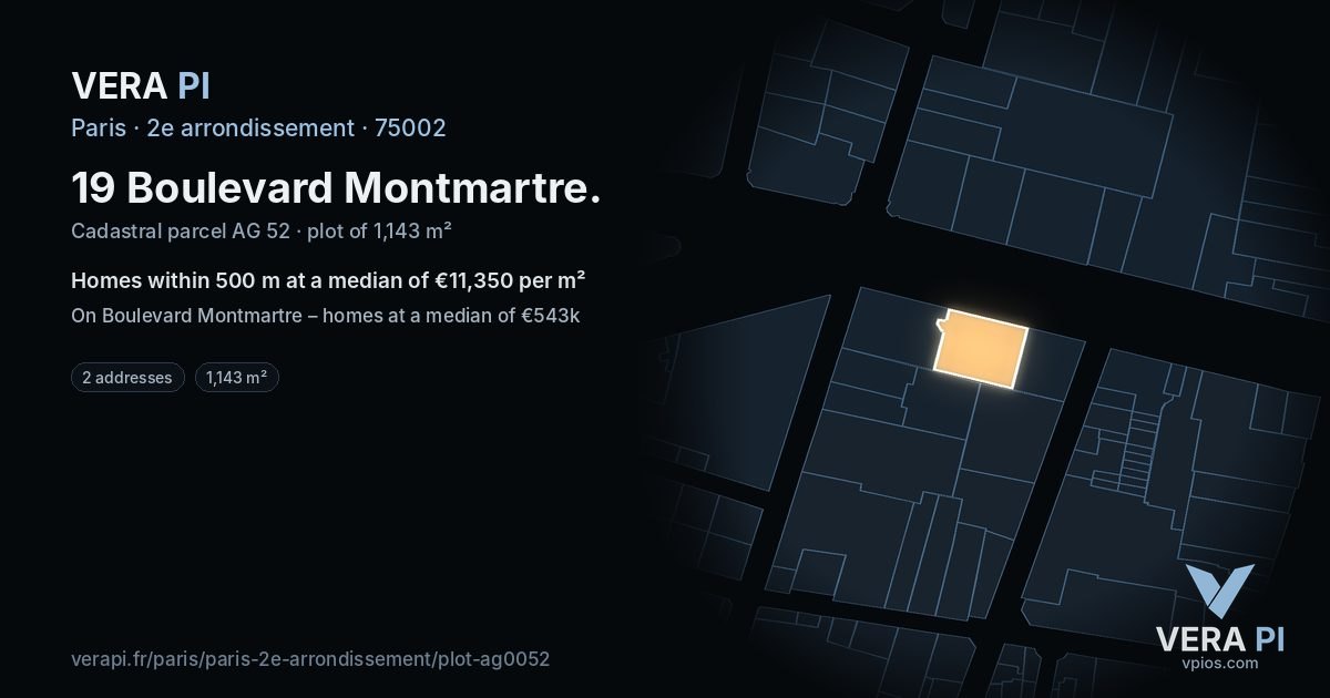 19 Boulevard Montmartre, 2e arrondissement at night – the plot lit, the parcels around coloured by the prices near them