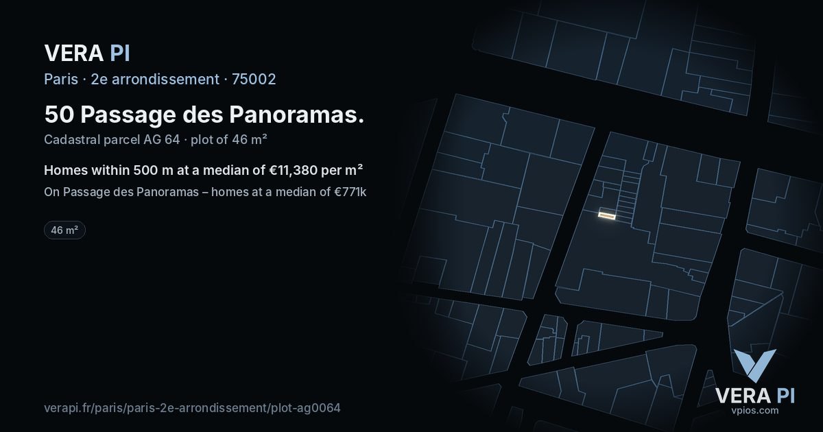 50 Passage des Panoramas, 2e arrondissement at night – the plot lit, the parcels around coloured by the prices near them