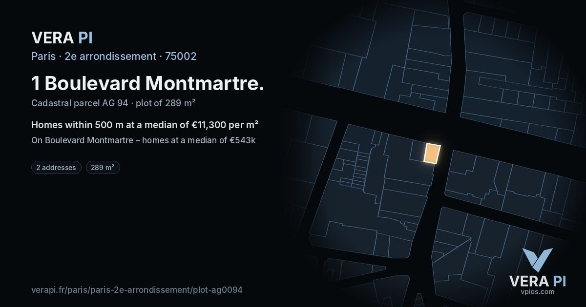 1 Boulevard Montmartre, 2e arrondissement at night – the plot lit, the parcels around coloured by the prices near them