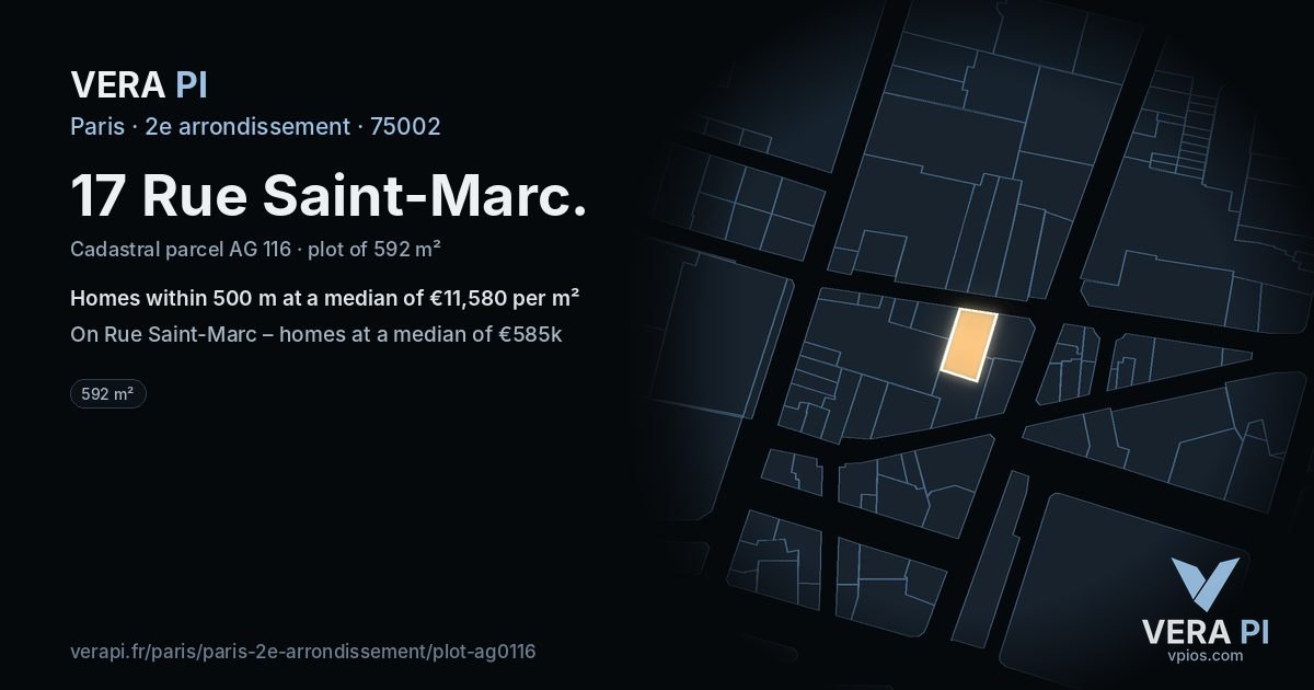 17 Rue Saint-Marc, 2e arrondissement at night – the plot lit, the parcels around coloured by the prices near them