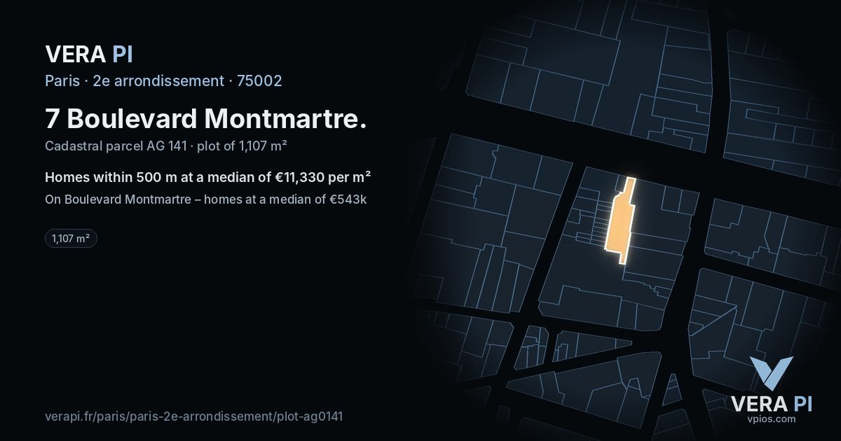 7 Boulevard Montmartre, 2e arrondissement at night – the plot lit, the parcels around coloured by the prices near them