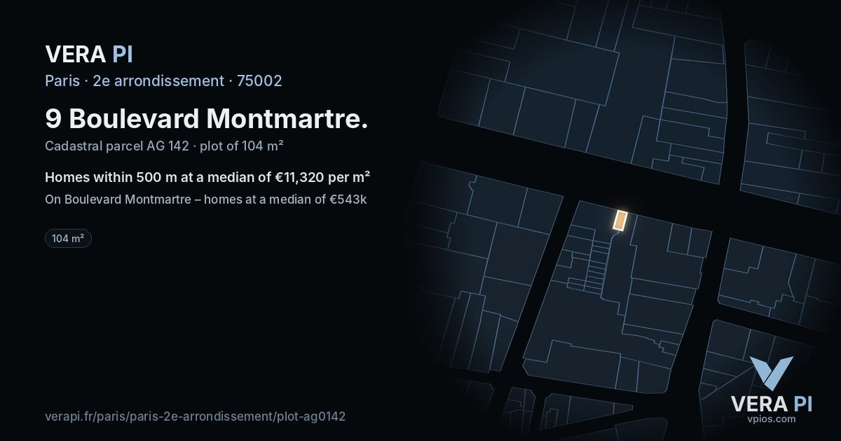 9 Boulevard Montmartre, 2e arrondissement at night – the plot lit, the parcels around coloured by the prices near them