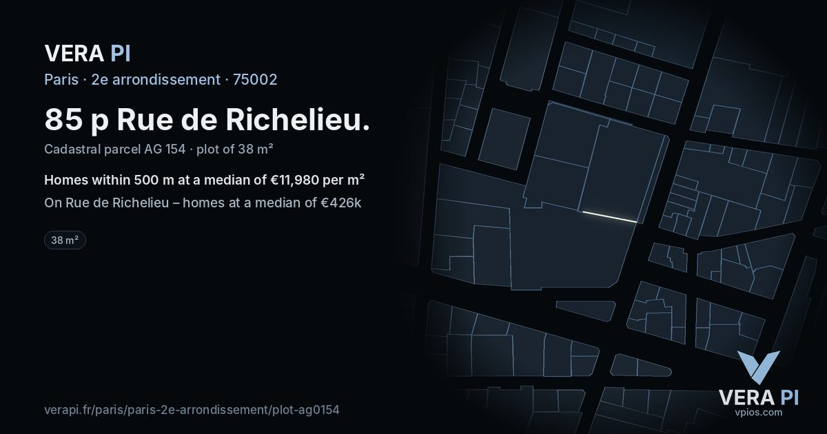 85 p Rue de Richelieu, 2e arrondissement at night – the plot lit, the parcels around coloured by the prices near them