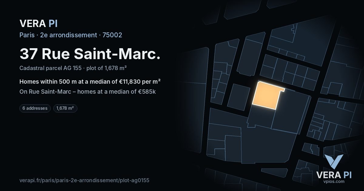 37 Rue Saint-Marc, 2e arrondissement at night – the plot lit, the parcels around coloured by the prices near them