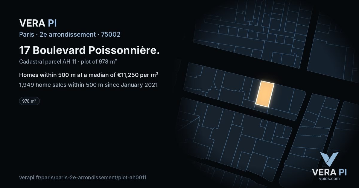 17 Boulevard Poissonnière, 2e arrondissement at night – the plot lit, the parcels around coloured by the prices near them