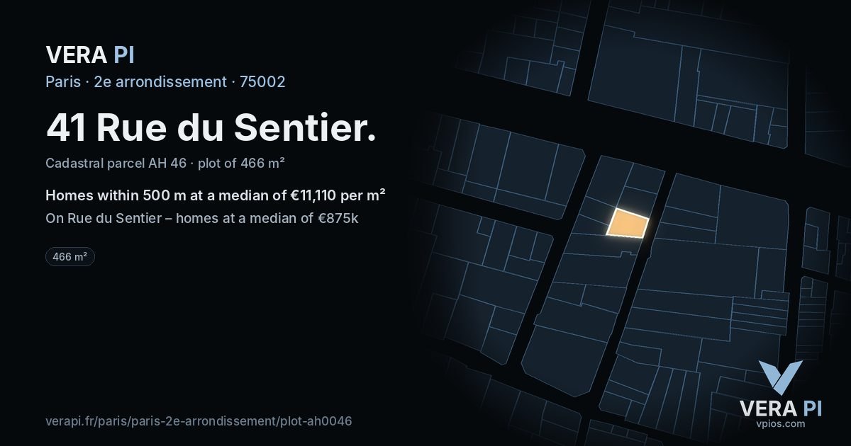 41 Rue du Sentier, 2e arrondissement at night – the plot lit, the parcels around coloured by the prices near them