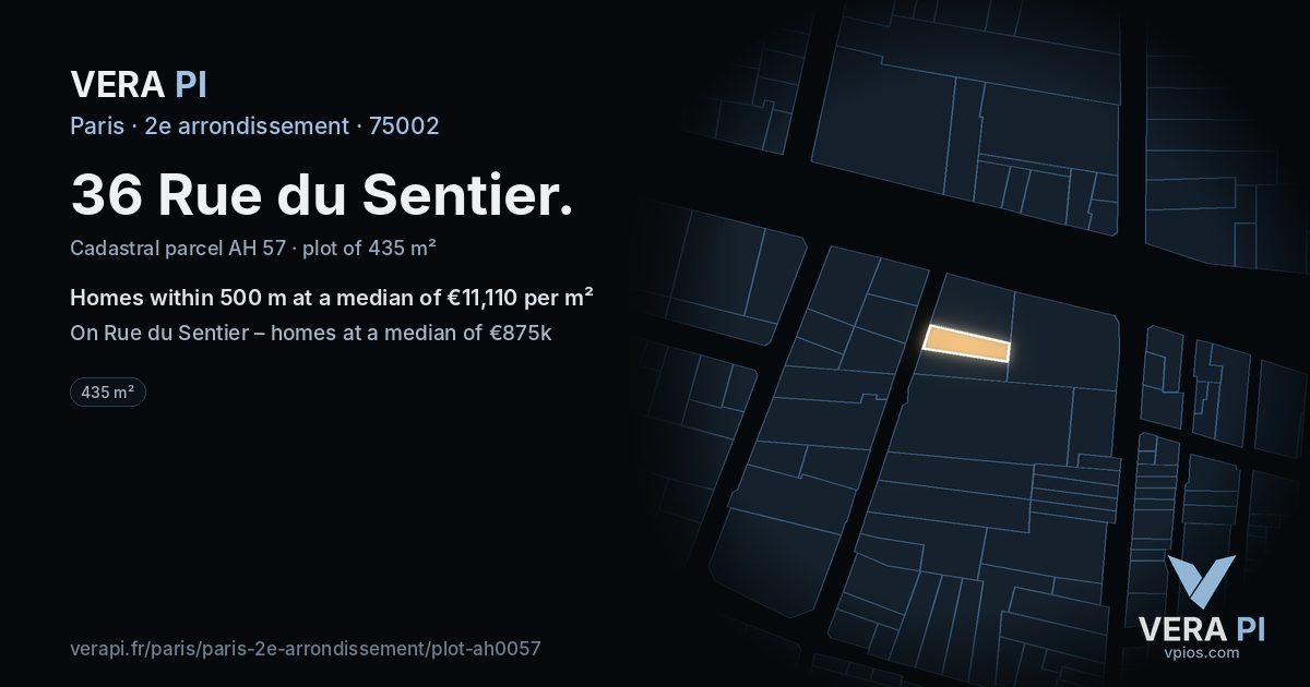 36 Rue du Sentier, 2e arrondissement at night – the plot lit, the parcels around coloured by the prices near them