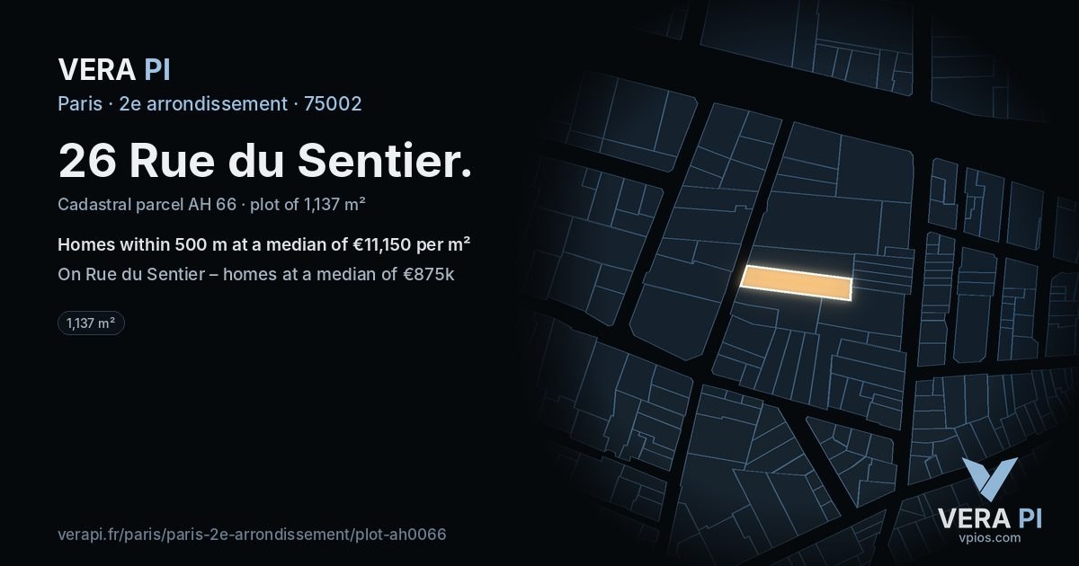 26 Rue du Sentier, 2e arrondissement at night – the plot lit, the parcels around coloured by the prices near them
