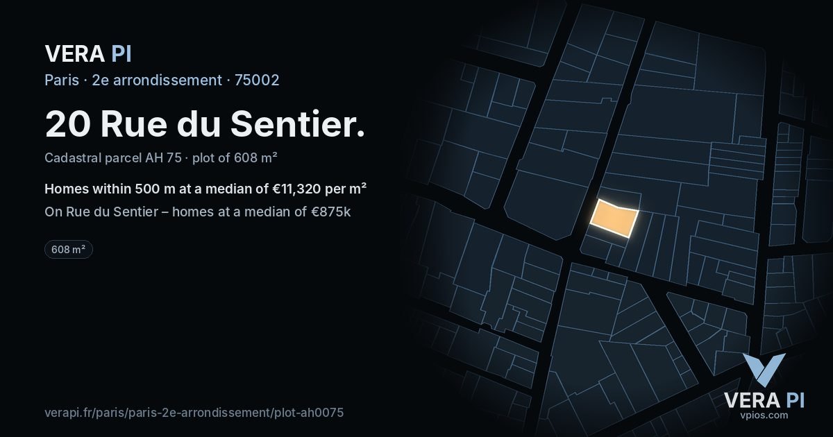 20 Rue du Sentier, 2e arrondissement at night – the plot lit, the parcels around coloured by the prices near them