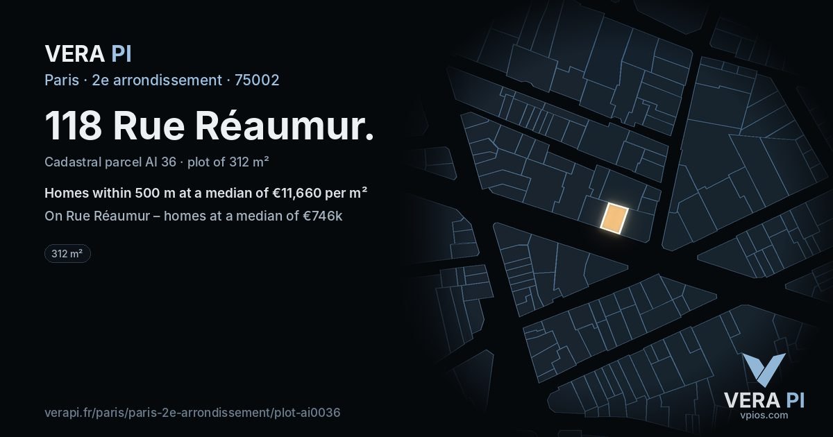 118 Rue Réaumur, 2e arrondissement at night – the plot lit, the parcels around coloured by the prices near them