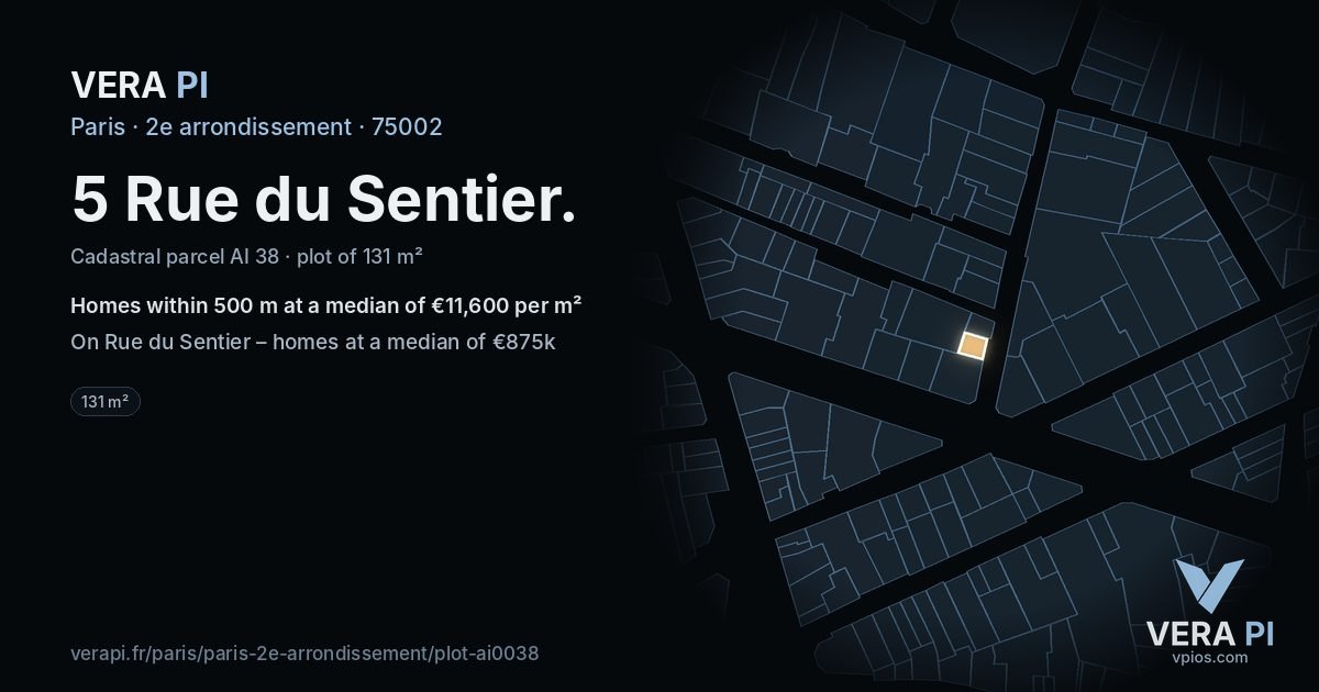 5 Rue du Sentier, 2e arrondissement at night – the plot lit, the parcels around coloured by the prices near them