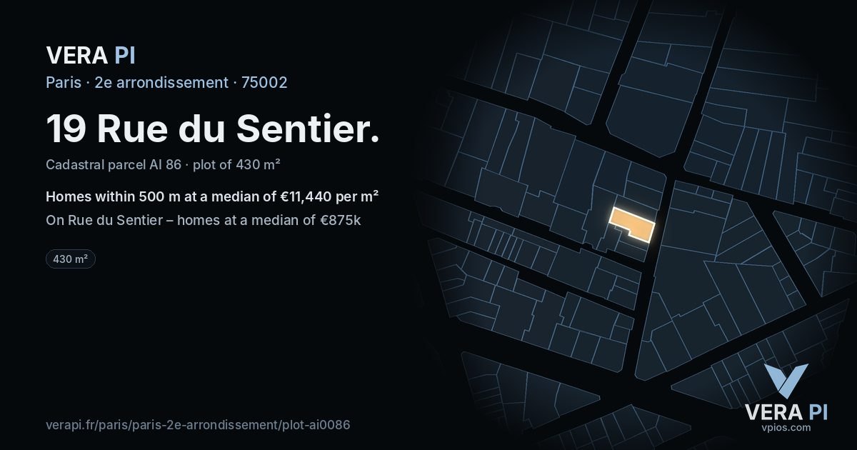 19 Rue du Sentier, 2e arrondissement at night – the plot lit, the parcels around coloured by the prices near them