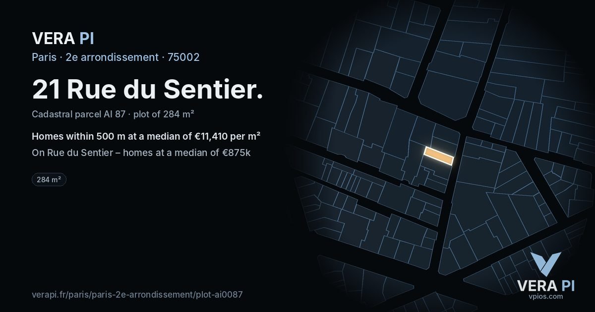 21 Rue du Sentier, 2e arrondissement at night – the plot lit, the parcels around coloured by the prices near them