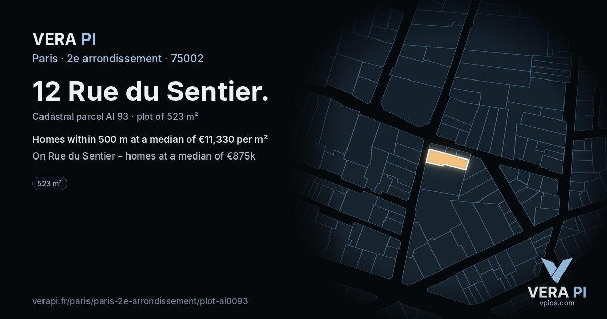 12 Rue du Sentier, 2e arrondissement at night – the plot lit, the parcels around coloured by the prices near them
