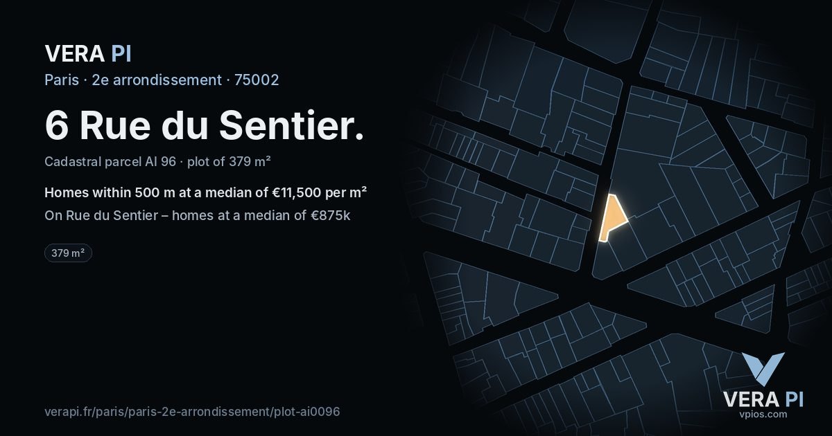 6 Rue du Sentier, 2e arrondissement at night – the plot lit, the parcels around coloured by the prices near them