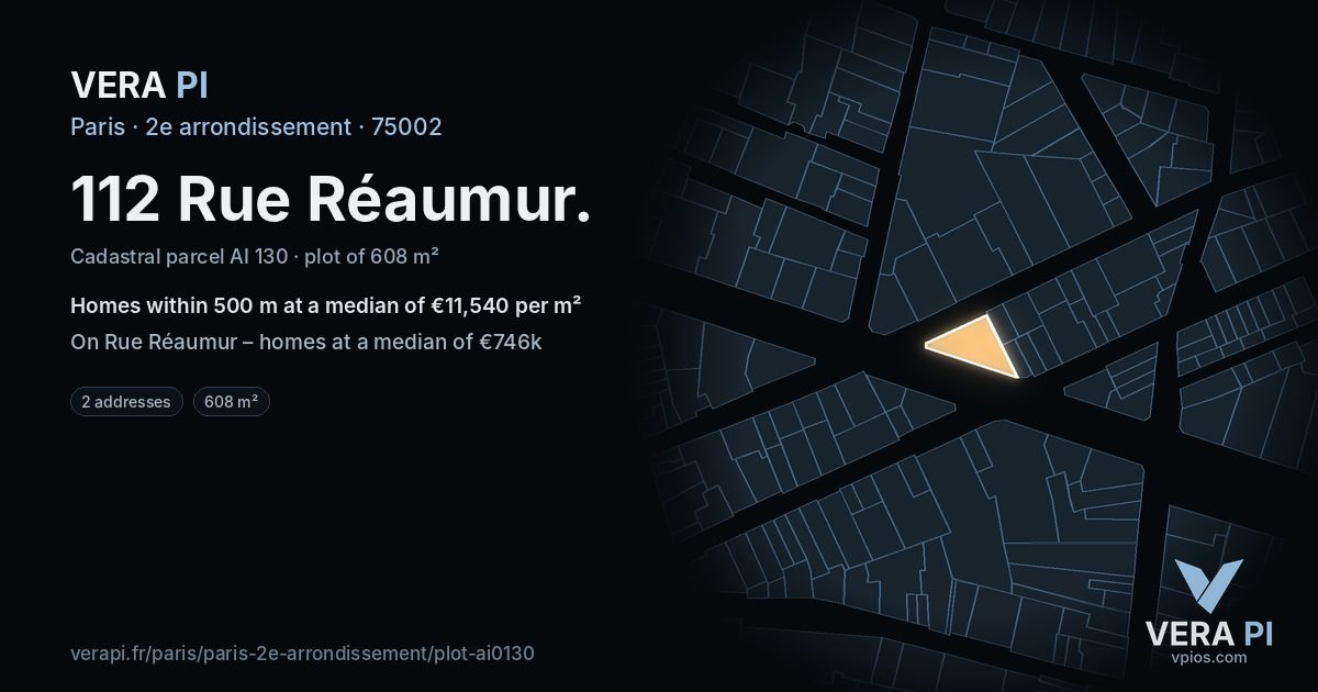 112 Rue Réaumur, 2e arrondissement at night – the plot lit, the parcels around coloured by the prices near them