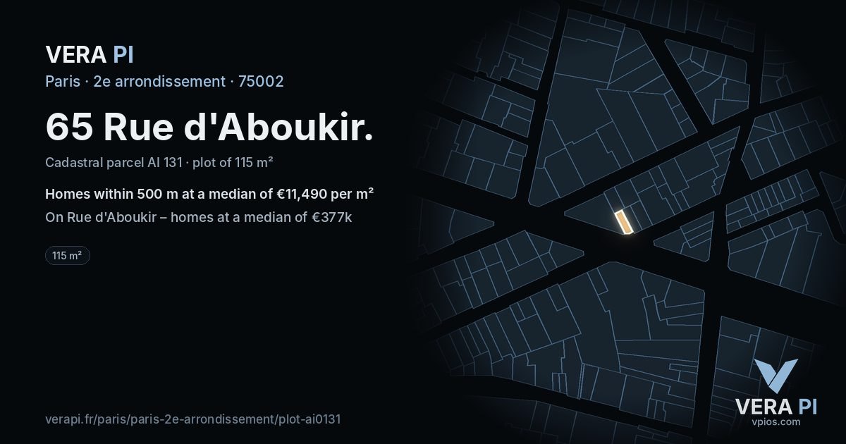 65 Rue d'Aboukir, 2e arrondissement at night – the plot lit, the parcels around coloured by the prices near them