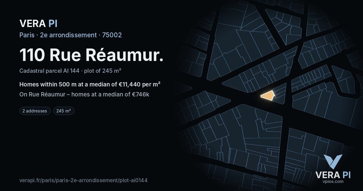 110 Rue Réaumur, 2e arrondissement at night – the plot lit, the parcels around coloured by the prices near them