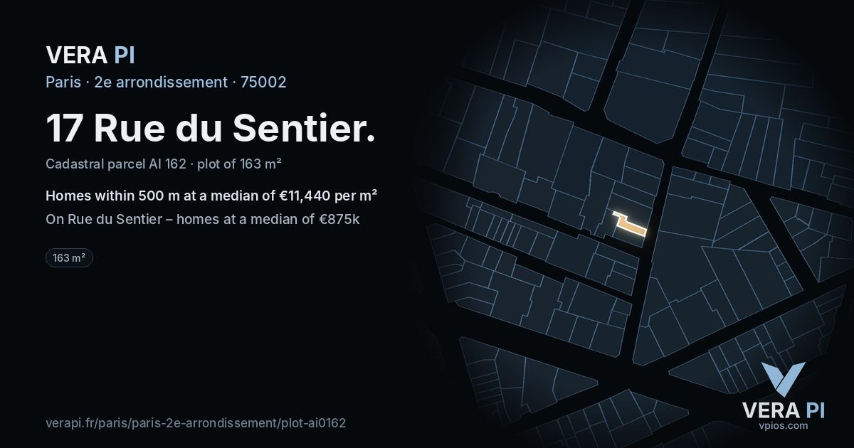 17 Rue du Sentier, 2e arrondissement at night – the plot lit, the parcels around coloured by the prices near them