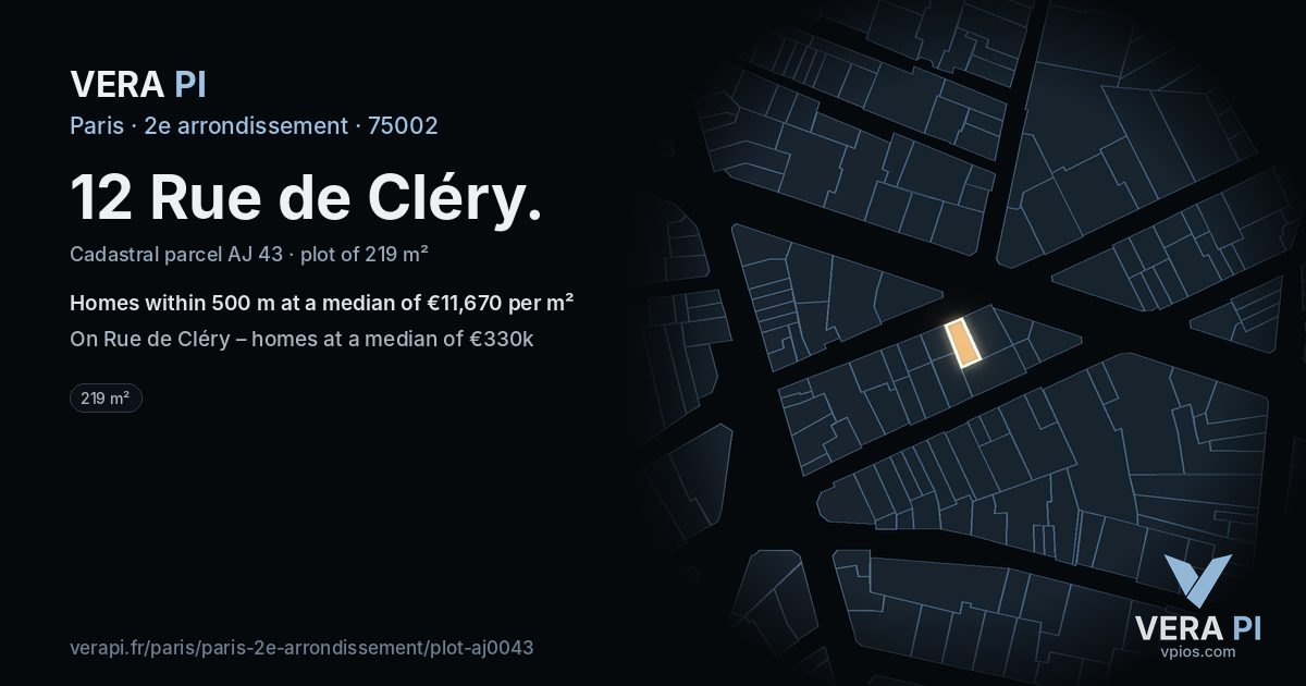 12 Rue de Cléry, 2e arrondissement at night – the plot lit, the parcels around coloured by the prices near them